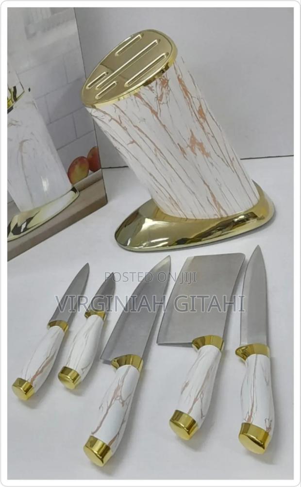 6pcs Kitchen Knife Sets With Round Stand and Gold Base - thumbnail 2