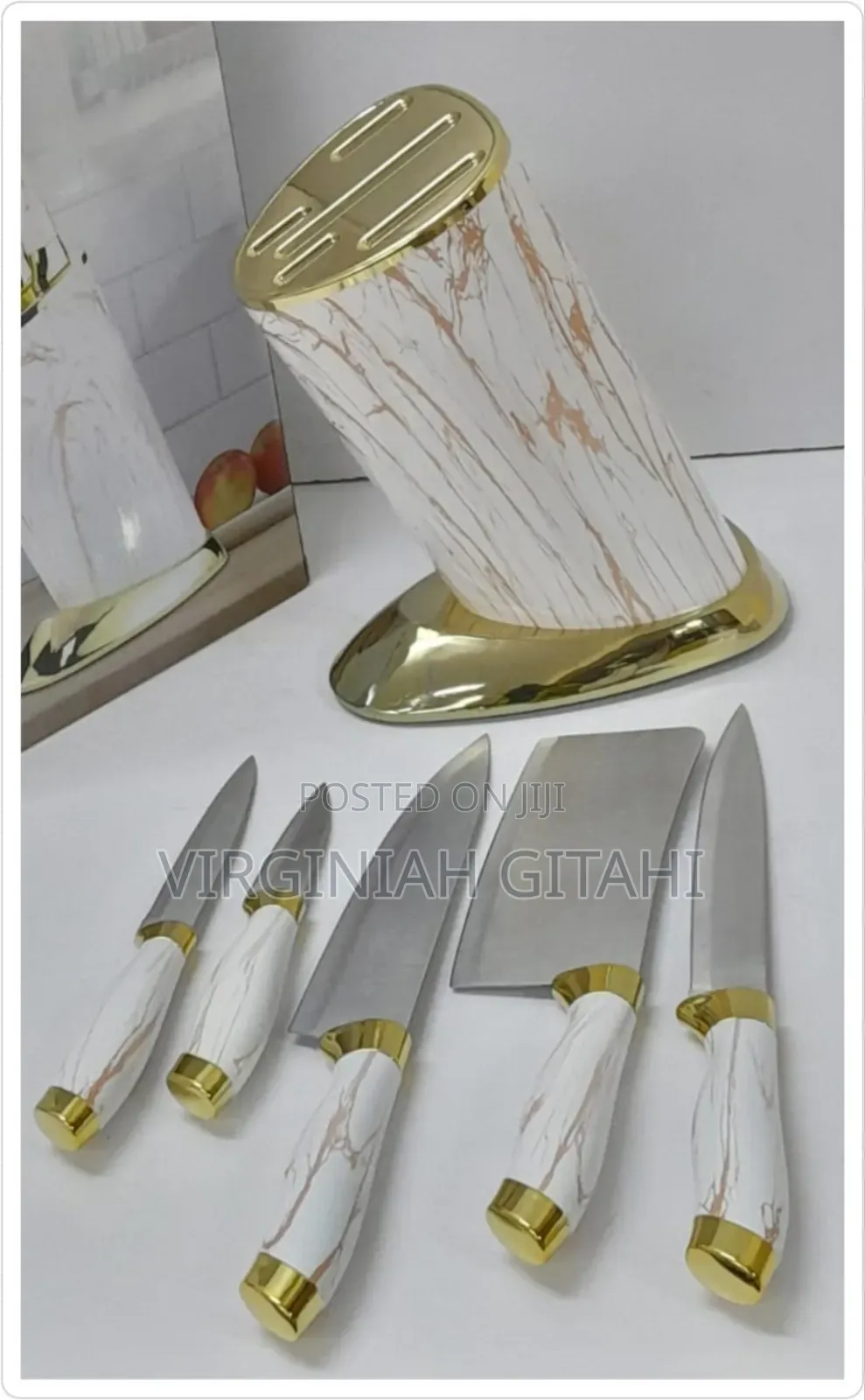 6pcs Kitchen Knife Sets With Round Stand and Gold Base