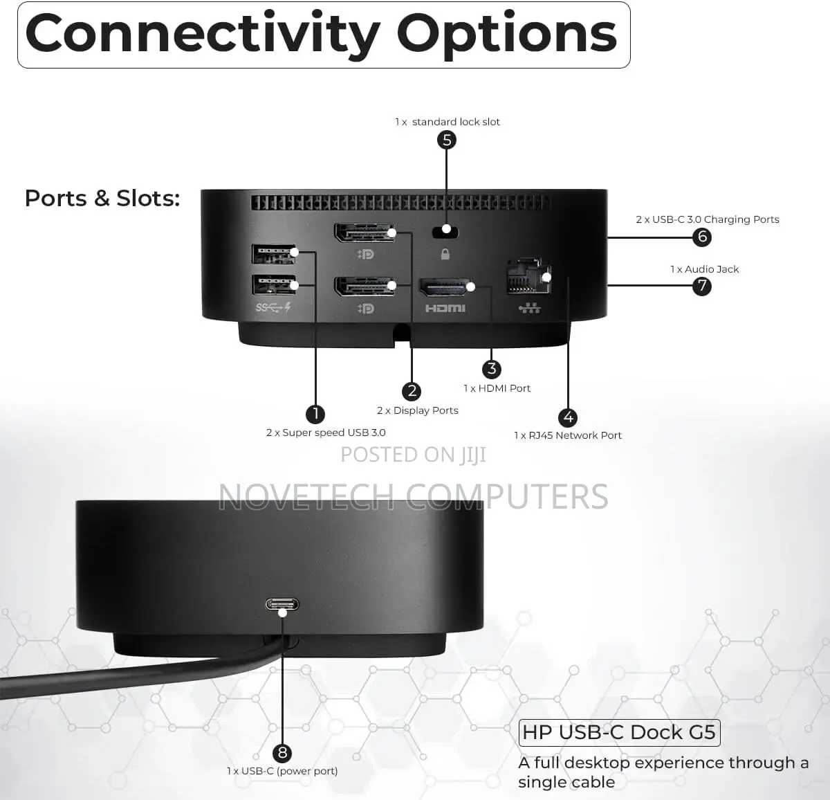 Hp Usb-C G5 Docking Station Hdmi Displayport Rj45 With 120w Hp Adapter