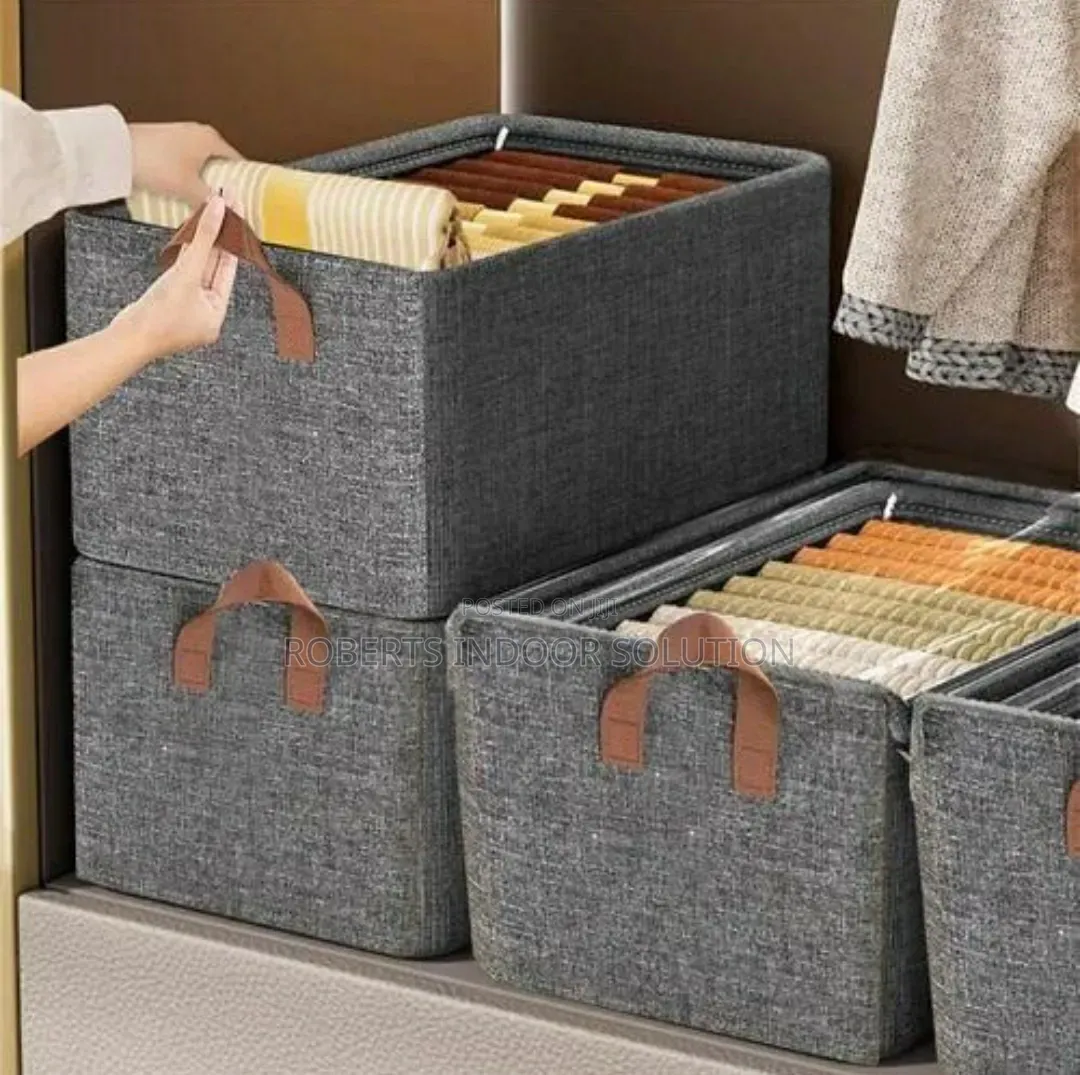 Modern Grey Fabric With Brown Handles Organiser