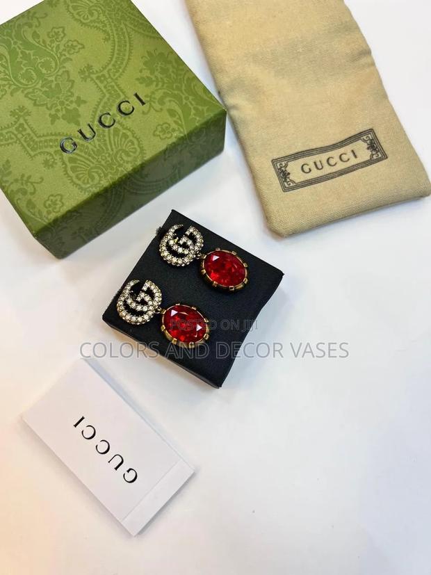 Luxury Red Stone Drop Earrings – Elegant Gold Design - thumbnail 2