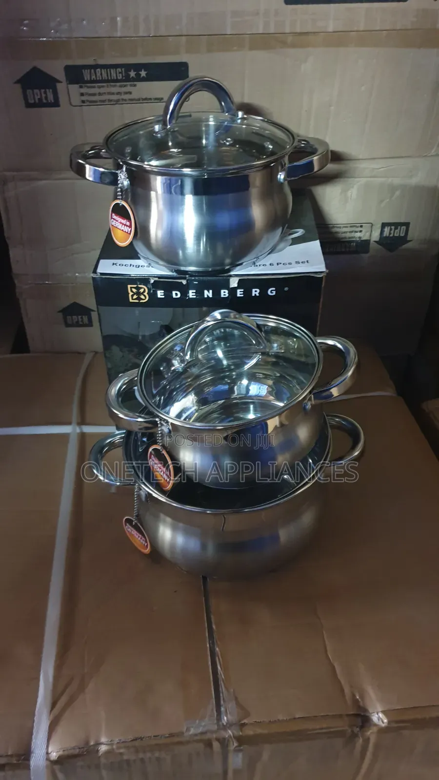 Edenberg 6-Piece Stainless Steel Cookware Set | Pots With Glass Lids