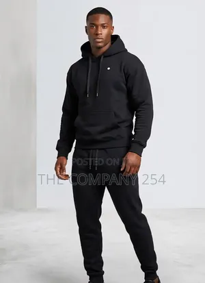Quality Leather Casual Unisex 2 Piece Men Plain Hoodies Sweatpants