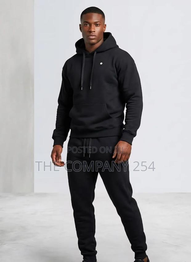 Quality Leather Casual Unisex 2 Piece Men Plain Hoodies Sweatpants - thumbnail 2
