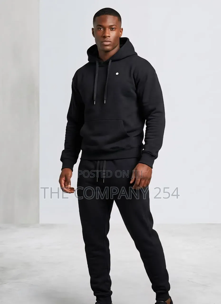 Quality Leather Casual Unisex 2 Piece Men Plain Hoodies Sweatpants