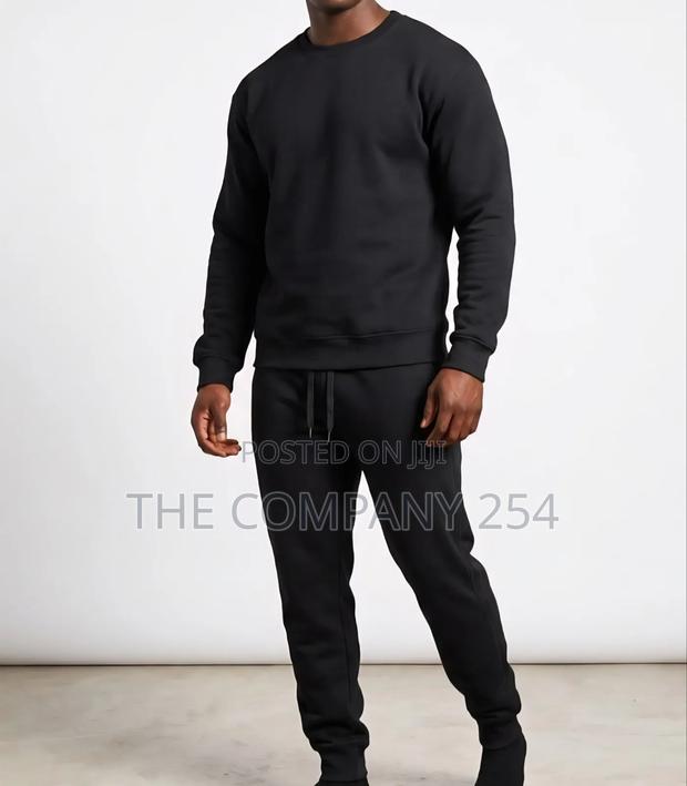Quality Leather Casual Unisex 2 Piece Men Plain Hoodies Sweatpants - thumbnail 3