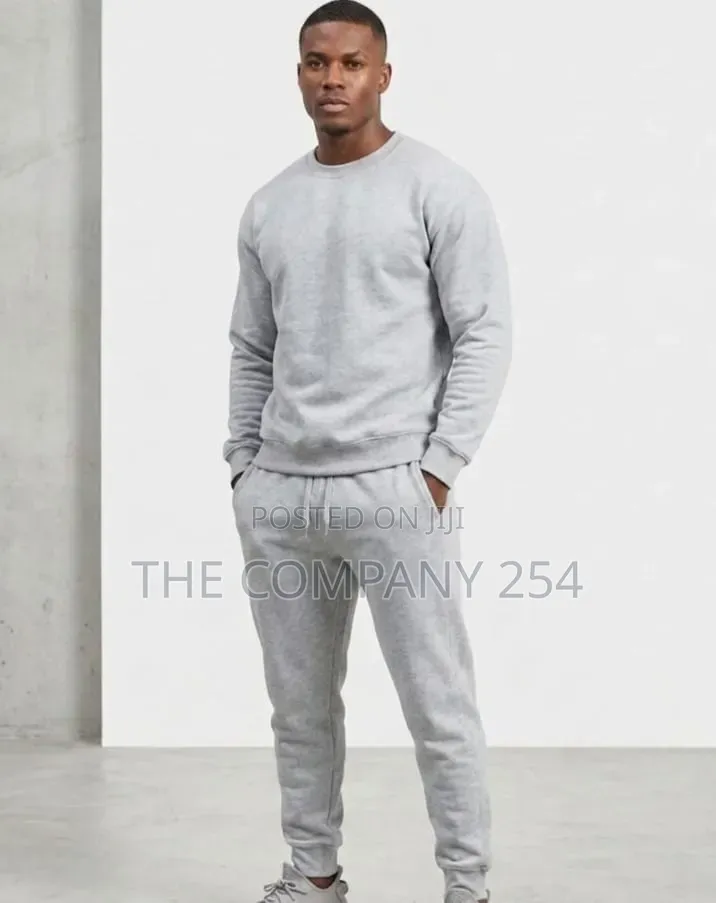 Quality Leather Casual Unisex 2 Piece Men Plain Hoodies Sweatpants