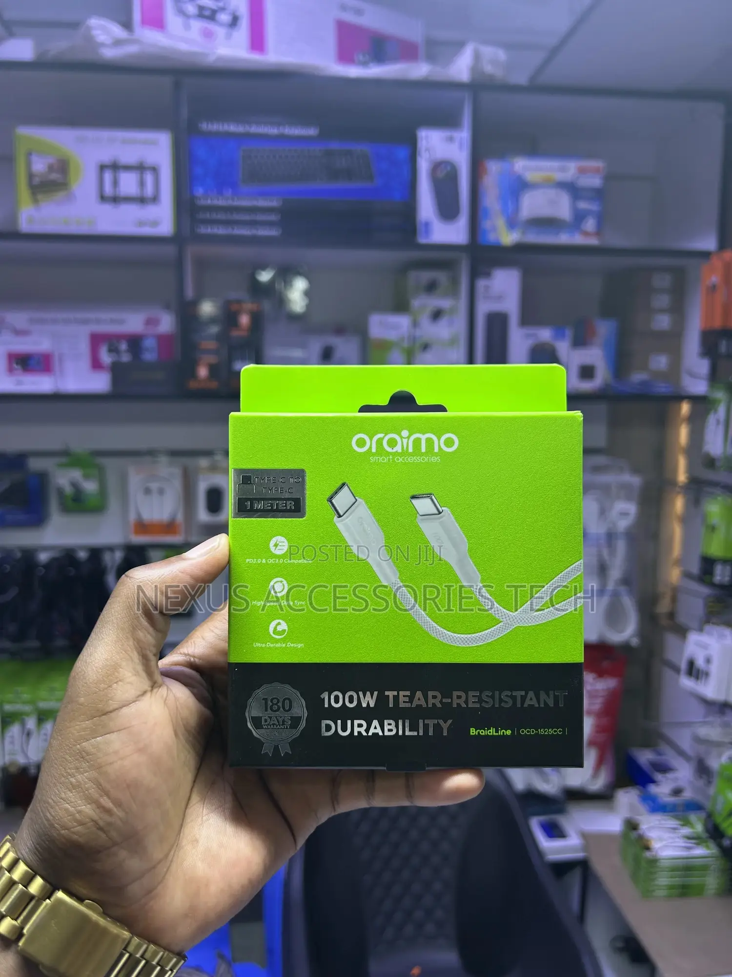 Oraimo Braidline 100w Usb-C Cable – Pd3.0 + Qc3.0, 1m, Tear-Resistant