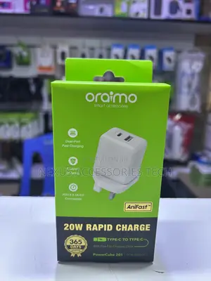 Oraimo Powercube 20w Dual-Port Fast Charger – Pd3.0 + Qc3.0,Free Cable