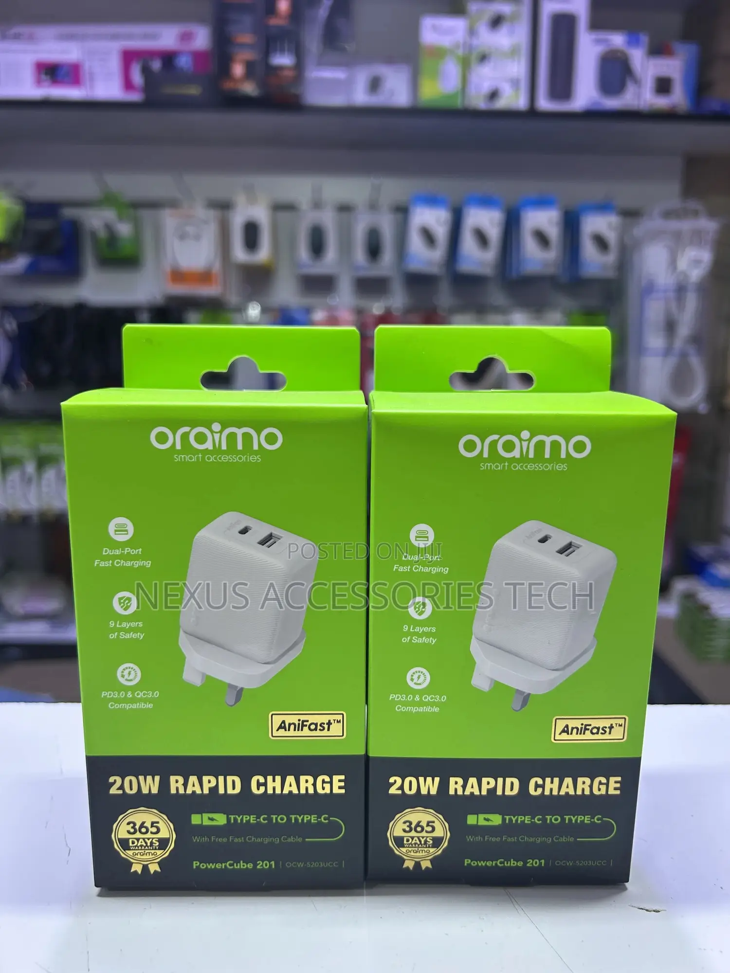 Oraimo Powercube 20w Dual-Port Fast Charger – Pd3.0 + Qc3.0,Free Cable