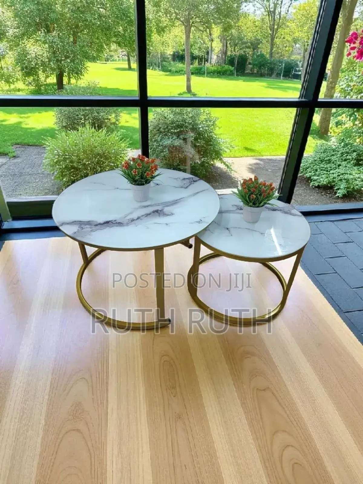 Glass Top Marble Nesting Table