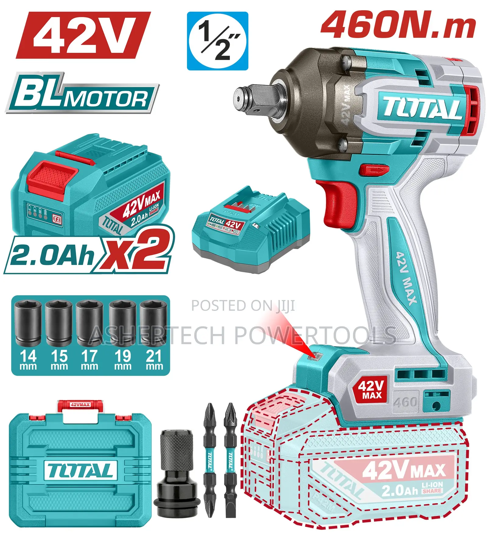 Tiwli42462 Total Cordless Impact Wrench 460nm 42v