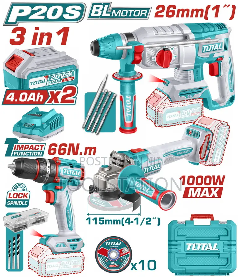 3 Piece Cordless Combo Kit Complete With Batteries and Charger