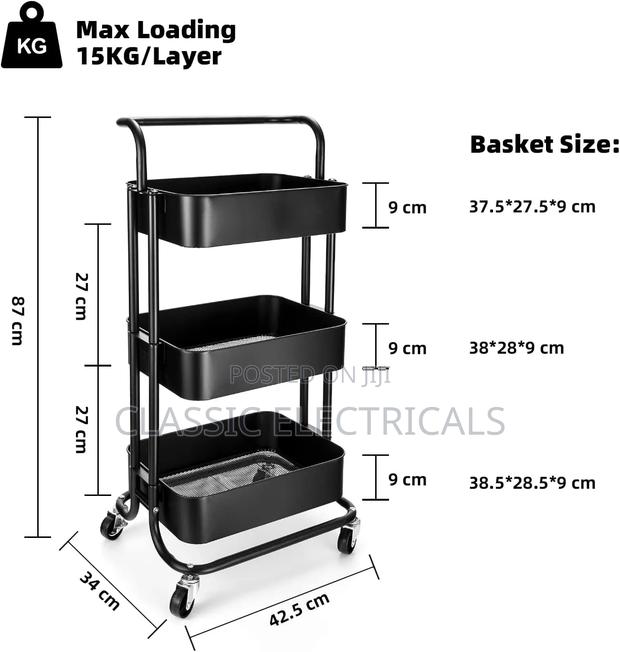 *New Arrival* *3 Layer Metallic Mesh Trays Trolley Rack