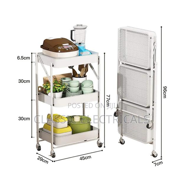 Foldable 3 Layer Metallic Mesh Trays Trolley Race