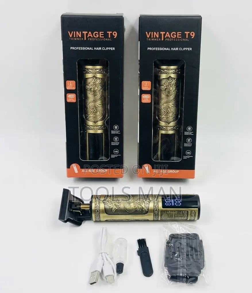 Rechargeable Vintage T9 Hair Clipper/Shaver -Gold Dragon Led Trimmer