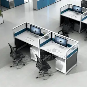Office Desks; Single User Modern Office Workstation With Drawers (Blue