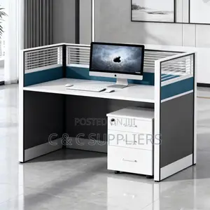 Office Desks; Single User Modern Office Workstation With Drawers (Blue