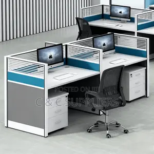 Office Desks; Single User Modern Office Workstation With Drawers (Blue