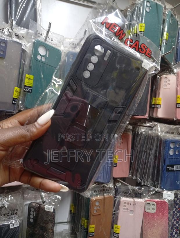 Black Soft Silicone Phone Case Featuring a Built-in Kickstand, - thumbnail 2