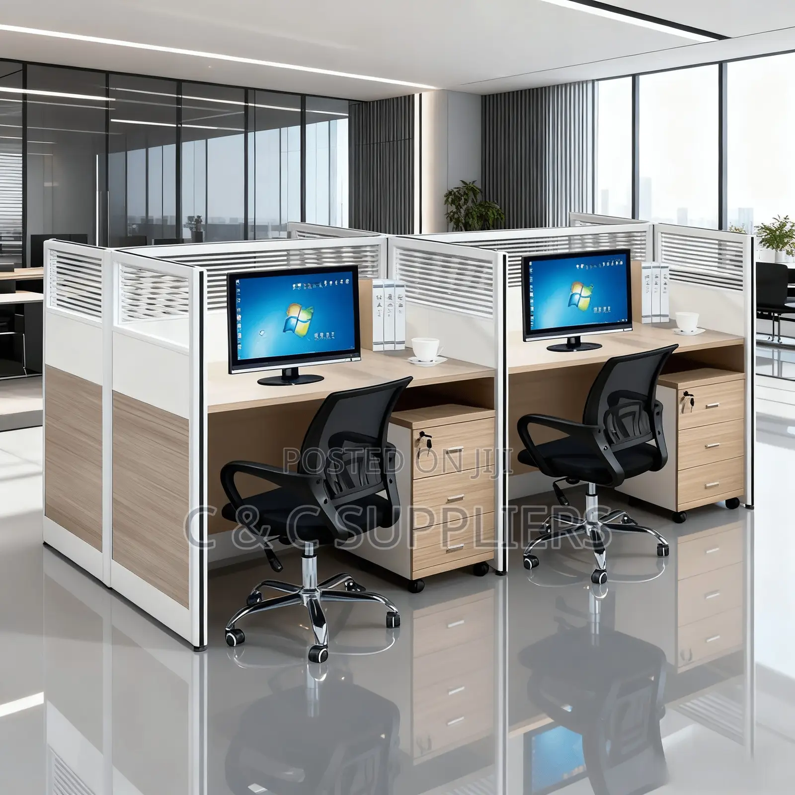 Office Desks; Modern Office Workstation Desk - 4-Way