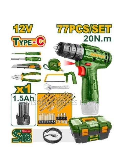 Jadever 77pcs Tools Set 12v Cordless Drill Tool Box 16" Tools Inside - thumbnail 2