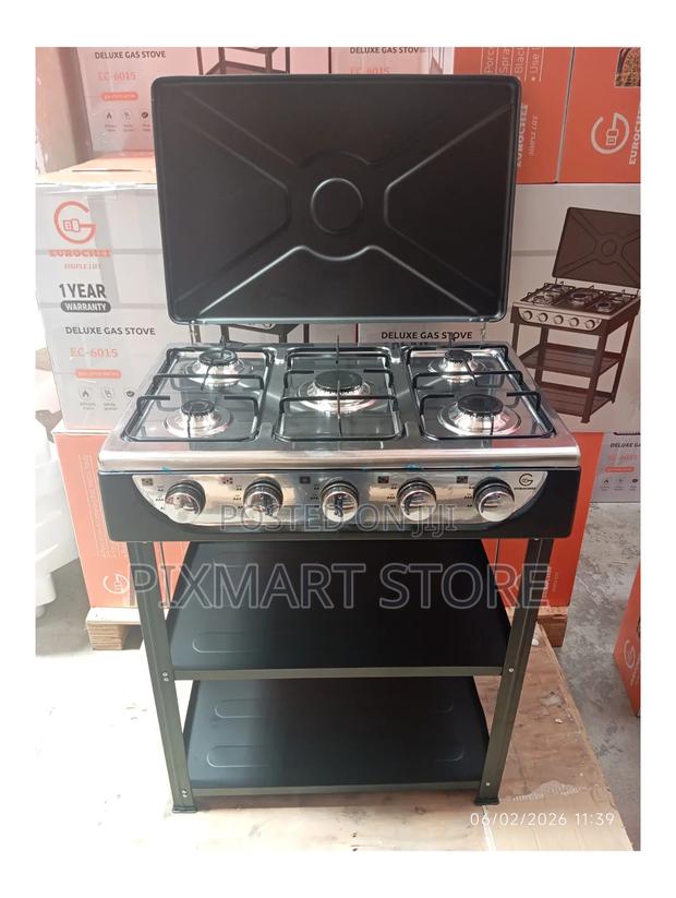 Eurochef 5 Gas Burner Cooker With Shelves – Heavy Duty