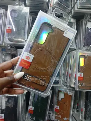 Brown Leather Magnetic Phone Case for the Samsung Galaxy S22+.
