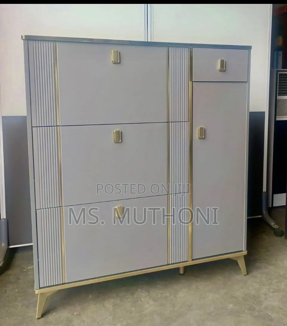 Modern Grey and Gold Bucket Flip Shoe Cabinet,