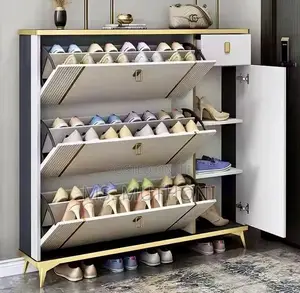 Modern Grey and Gold Bucket Flip Shoe Cabinet,