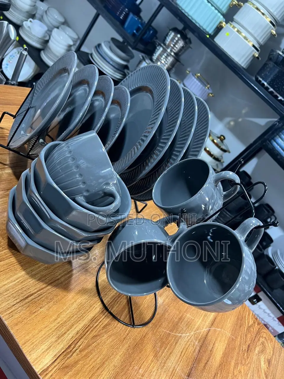 16 PCS Grey Stoneware Dinner Set