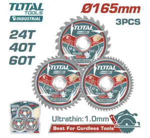 Tac236165 Ultra-Thin TCT Saw Blade 3pcs Set165mm(6-1/2")24t/40t/60t