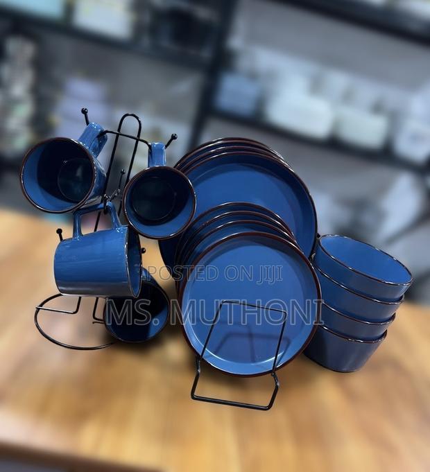 16 Piece Matte Blue Ceramic Dinnerware Set - main view