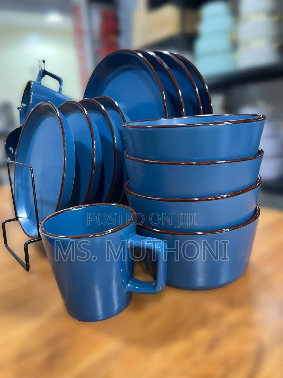 16 Piece Matte Blue Ceramic Dinnerware Set