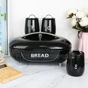 Unique and Elegant Bread Storage Bin With 3pcs Canisters