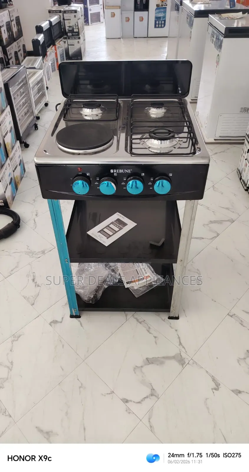 Rebune 3gas +1 Electric Burner Standing Gas Stove With Shelves