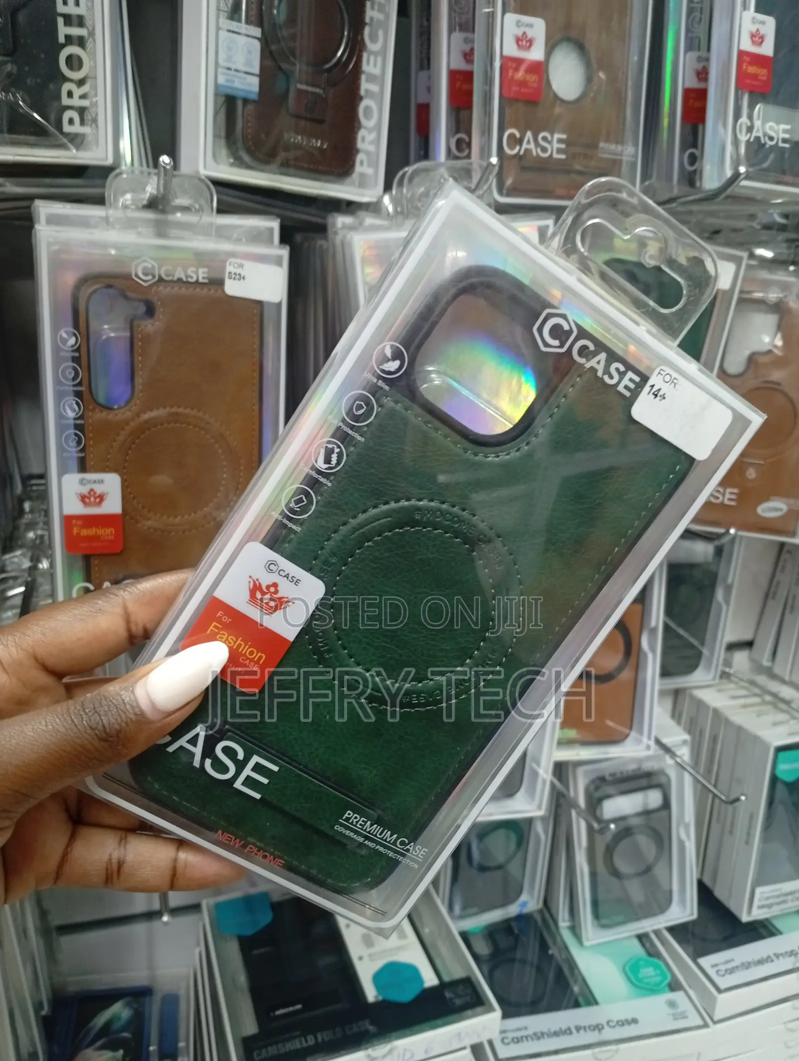 Green Leather Magnetic "Ccase" Brand Phone Case