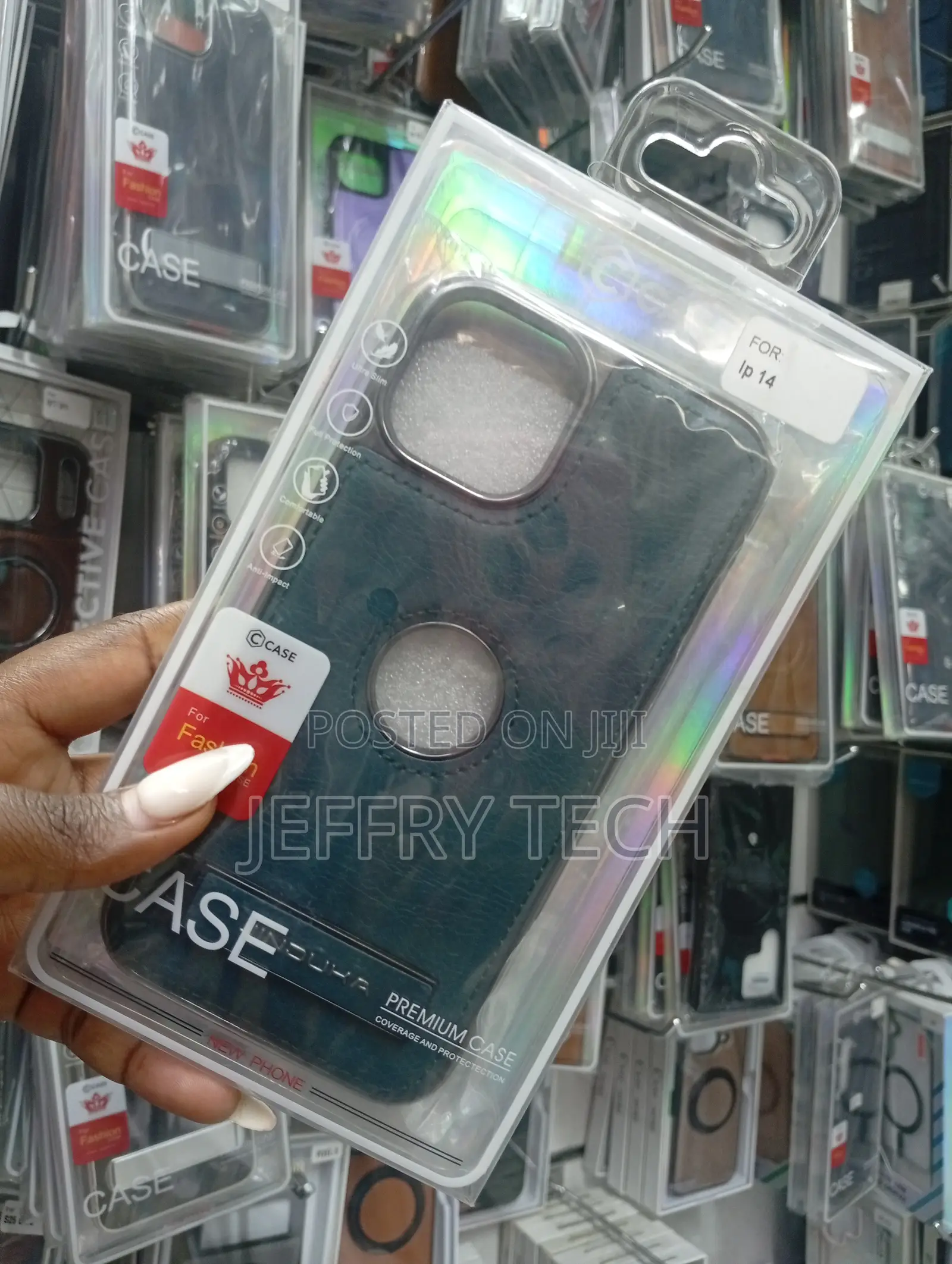 Green Pu Leather Gscase Phone Case Designed for an iPhone 14.