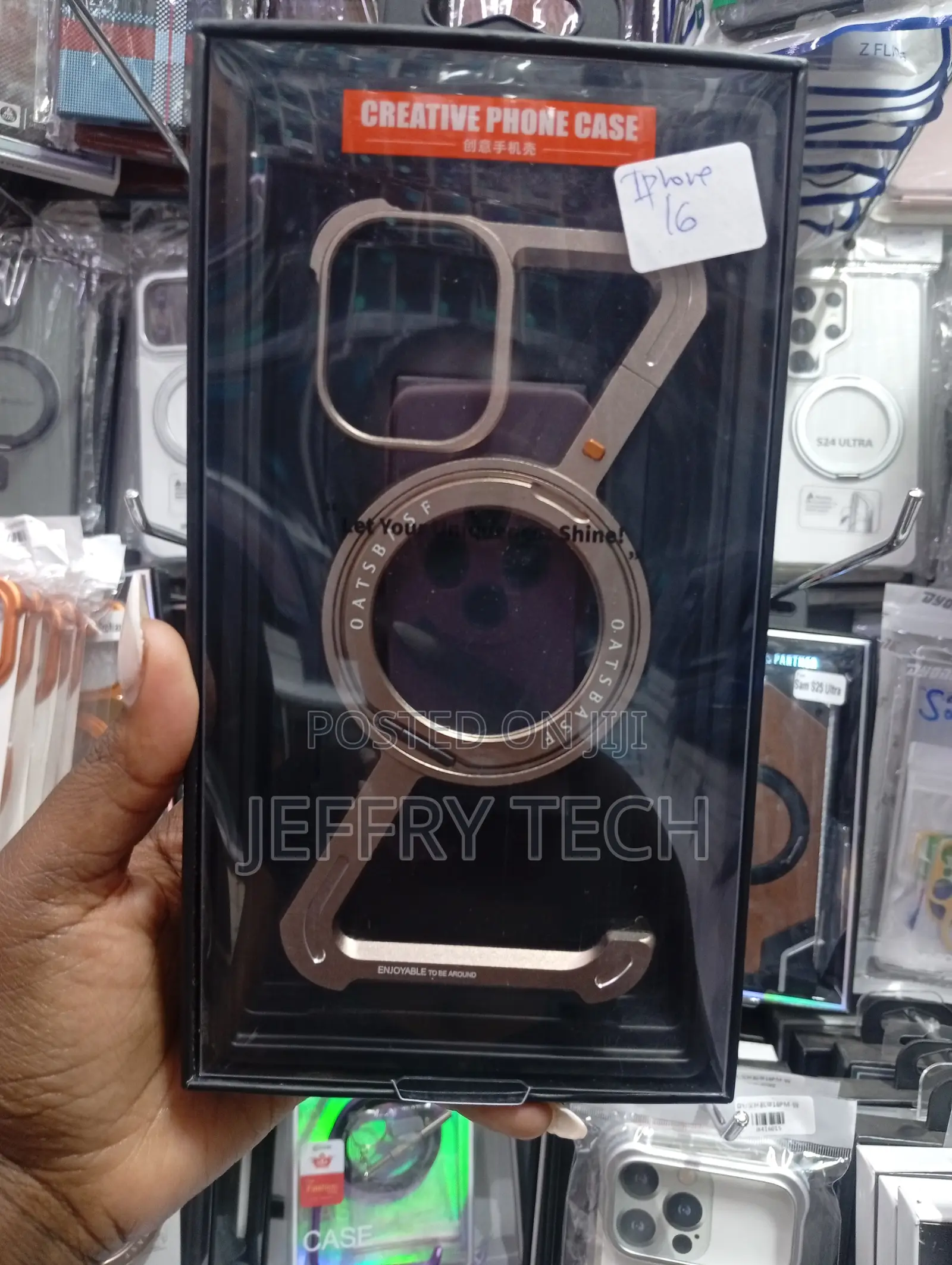 Oatsbasf Z-Shaped Titanium Metal Phone Case for the iPhone 16 Pro.