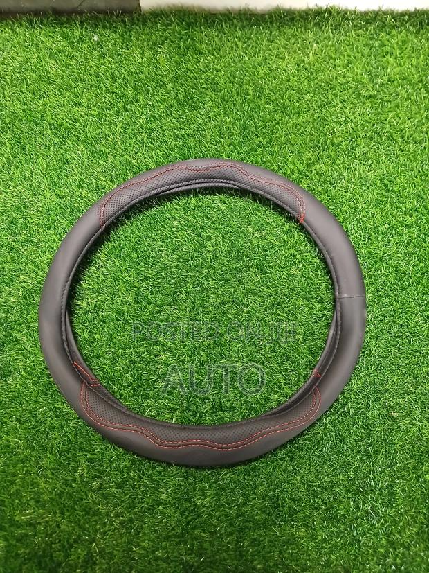 Car Steering Wheel Cover Black With Red Stitching – Universal Fit - main view