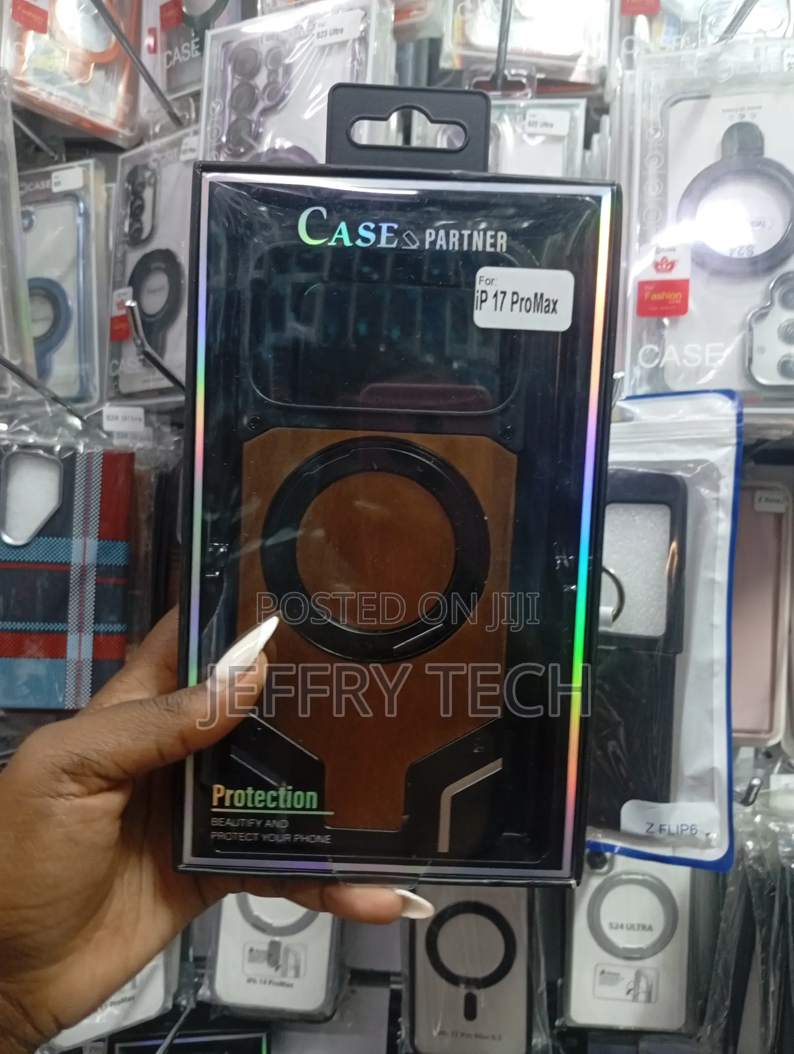 Magnetic Wood-Armor Case With a Rotating Ring for iPhone 17 Pro Max.