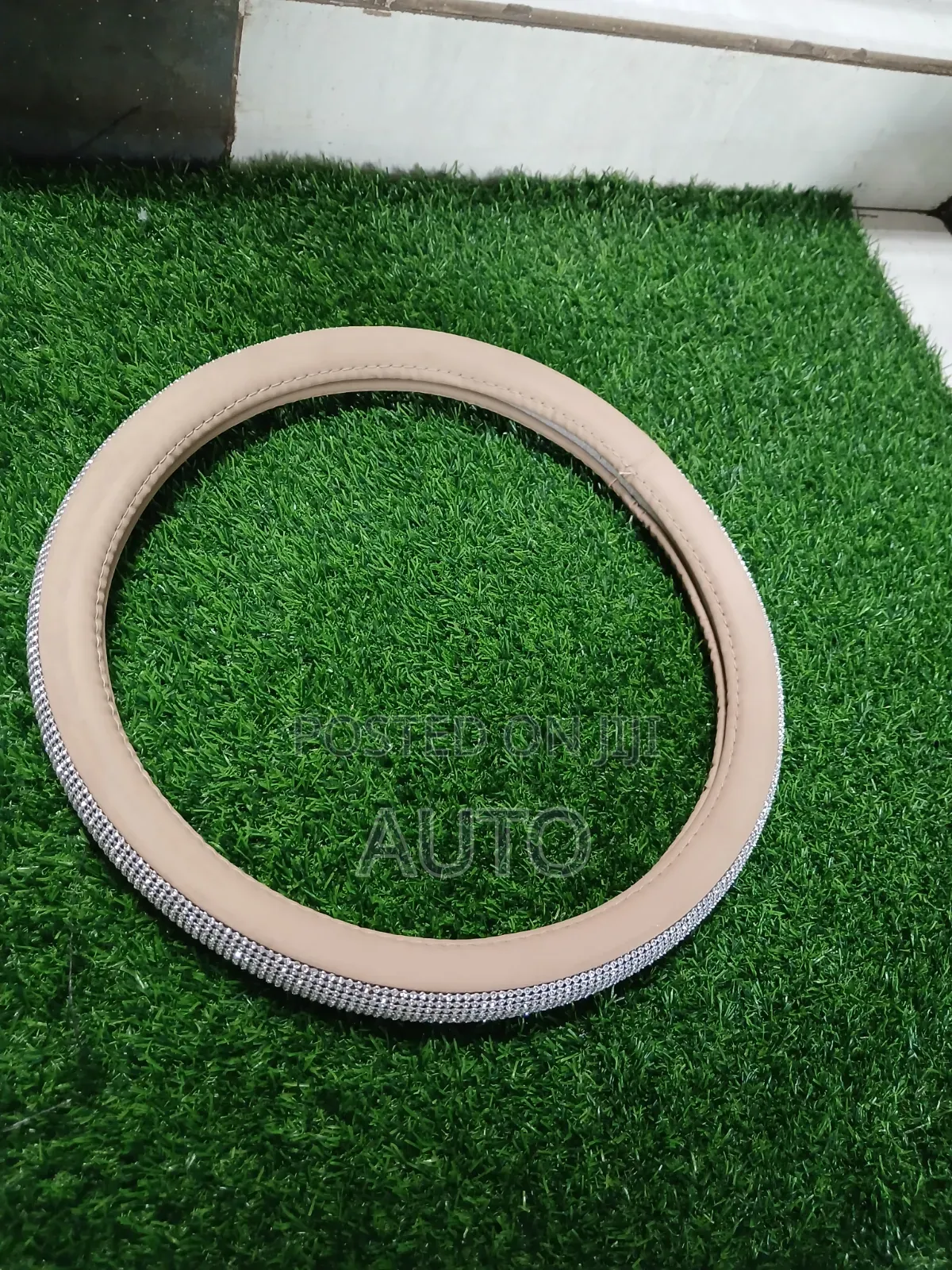 Luxury Shiny Beige Leather Steering Wheel Cover