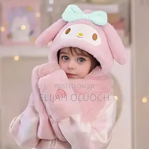 1pc Plush Beanie, Kid's Kuromi Thickened Ear-Warming Hat,