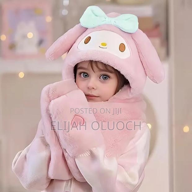 1pc Plush Beanie, Kid's Kuromi Thickened Ear-Warming Hat, - thumbnail 3