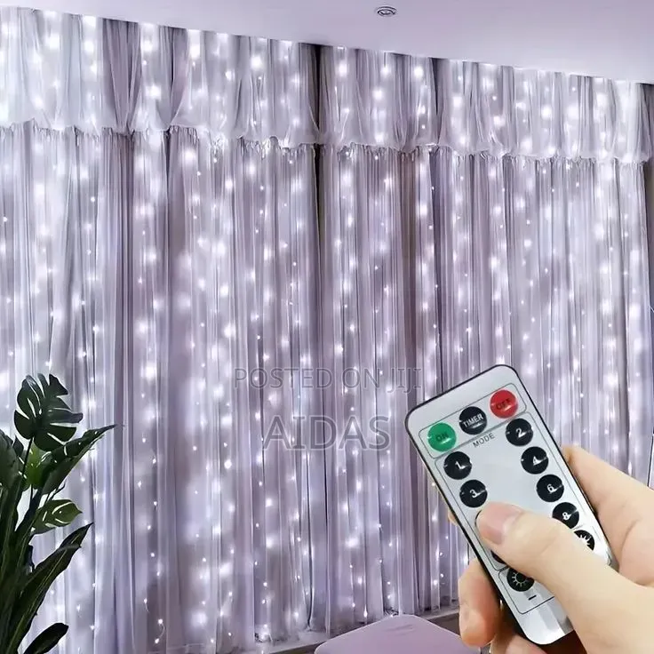 3m X 3m Cold White Led Curtain Lights – With 8 Modes Remote Control