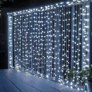 3m X 3m Cold White Led Curtain Lights – With 8 Modes Remote Control