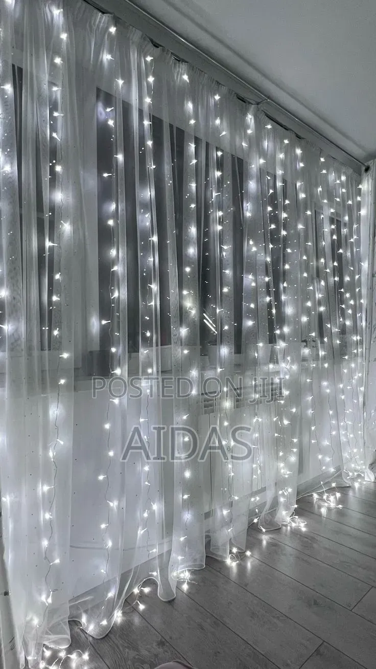 3m X 3m Cold White Led Curtain Lights – With 8 Modes Remote Control