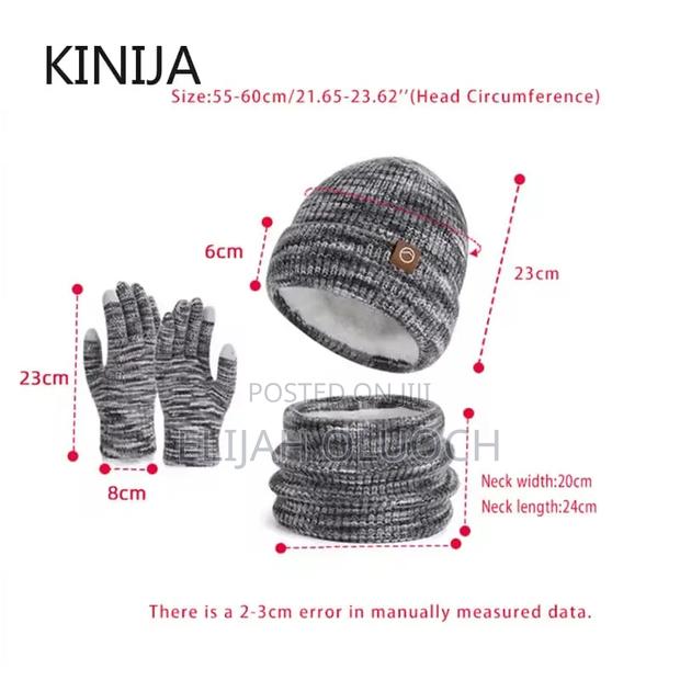 3pc Knitted Hat Beanie Cap Winter Cold Proof Hat Scarf Gloves Sets - thumbnail 4