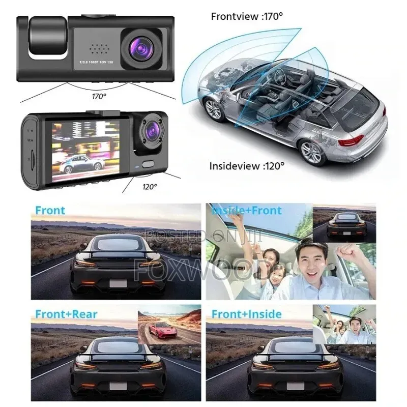 3in1 Lens Car Dash Cam 1080p
