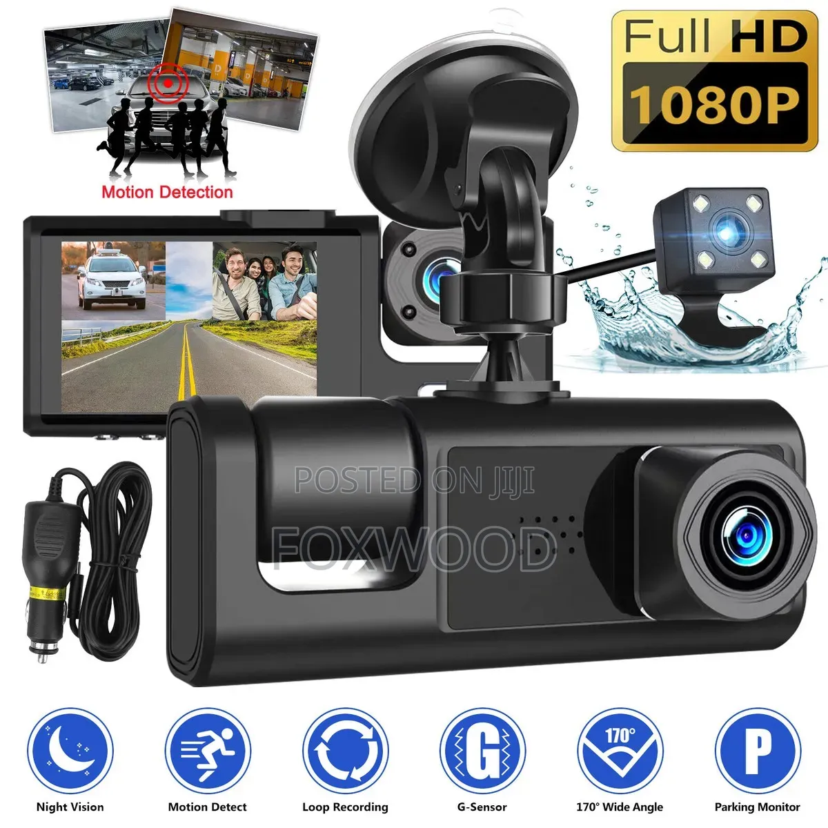 3in1 Lens Car Dash Cam 1080p